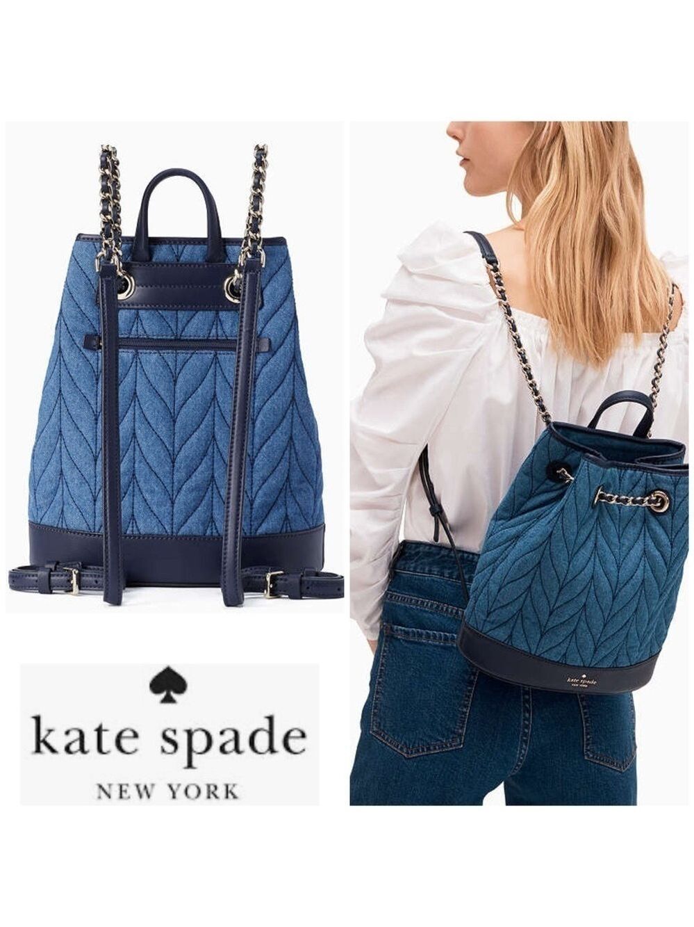 Kate Spade Briar Lane Quilted Denim Bucket Backpack